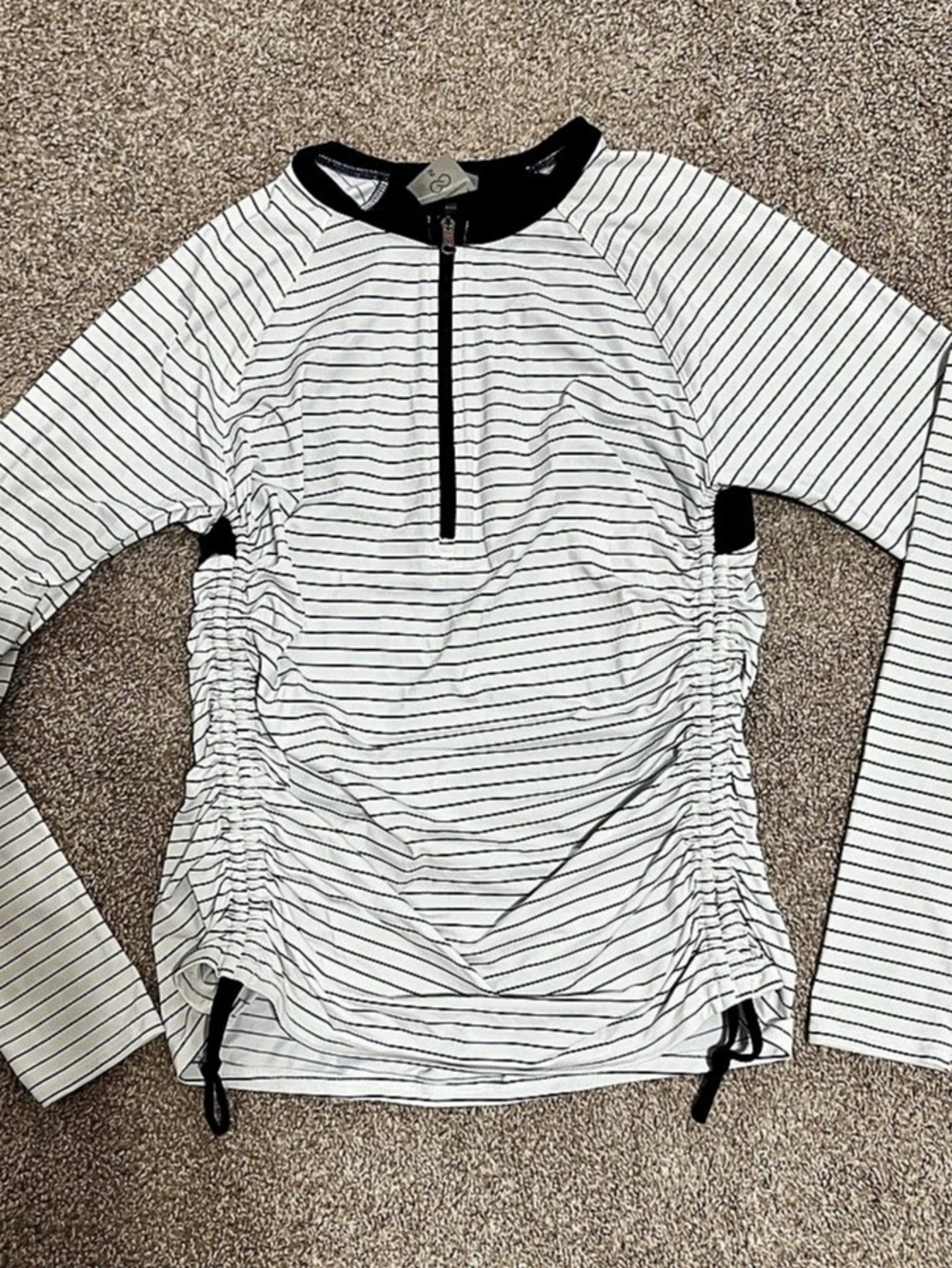 Calia by Carrie Underwood Striped Long Sleeve Top in White & Black Size Small
